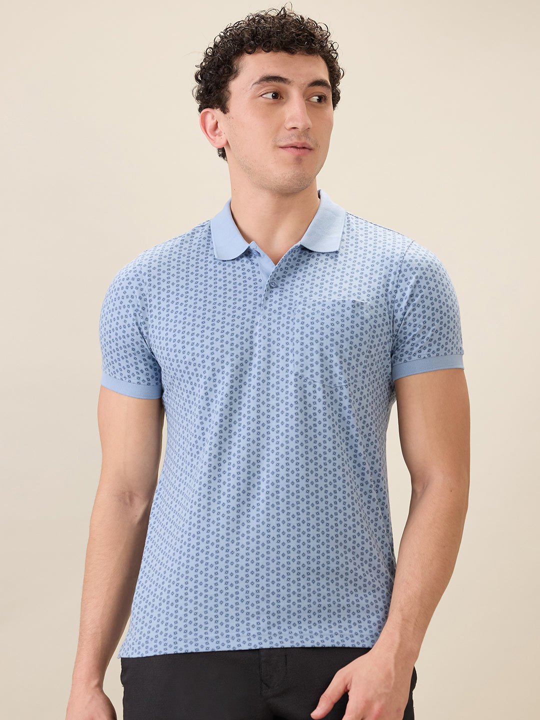 Parx Men Blue Printed Regular Fit Cotton Blend Half Sleeve T-Shirt