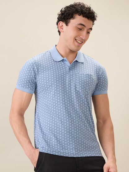 Parx Men Blue Printed Regular Fit Cotton Blend Half Sleeve T-Shirt