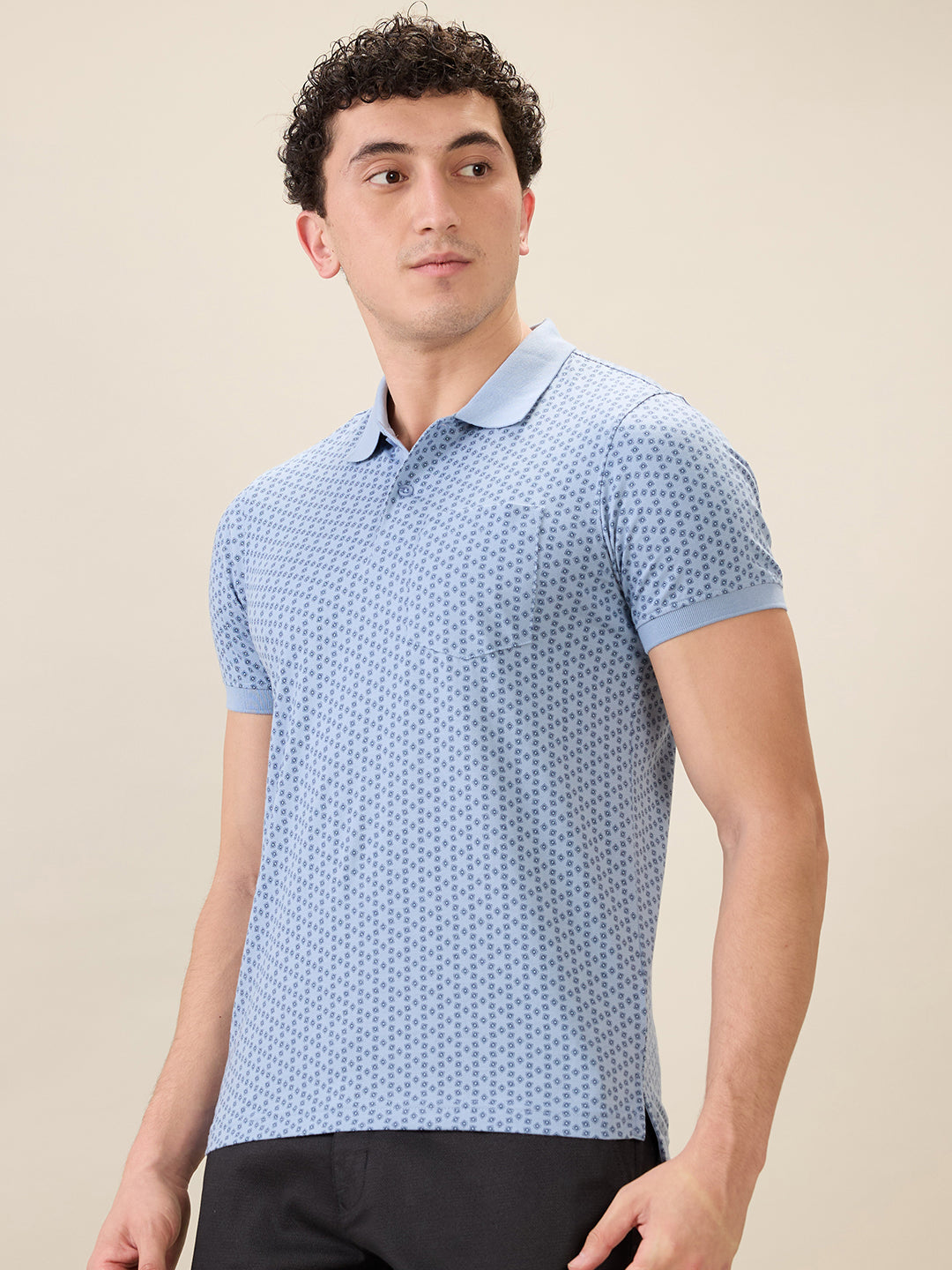 Parx Men Blue Printed Regular Fit Cotton Blend Half Sleeve T-Shirt