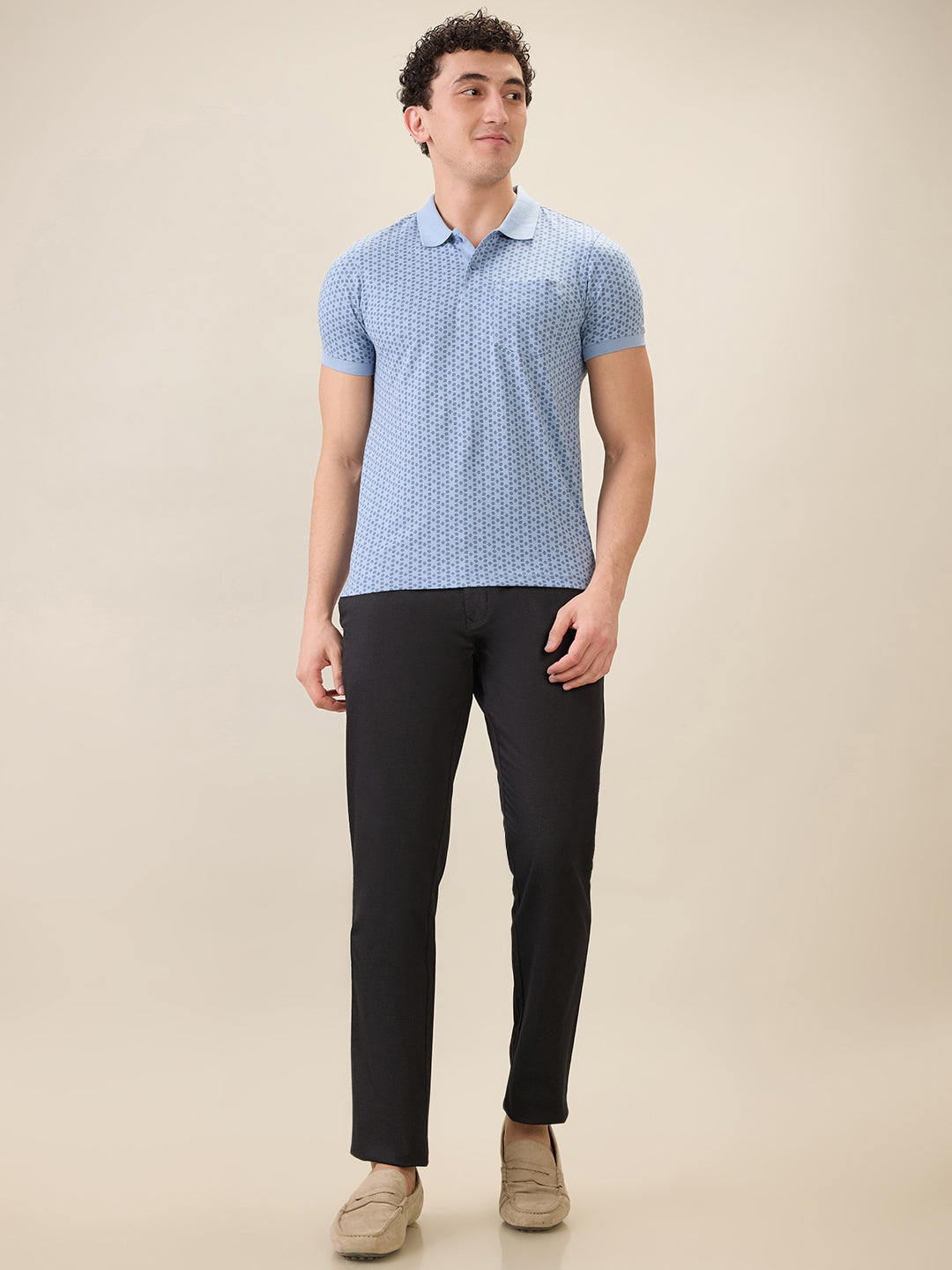 Parx Men Blue Printed Regular Fit Cotton Blend Half Sleeve T-Shirt