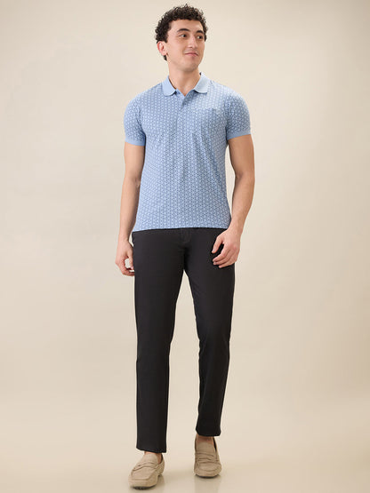 Parx Men Blue Printed Regular Fit Cotton Blend Half Sleeve T-Shirt