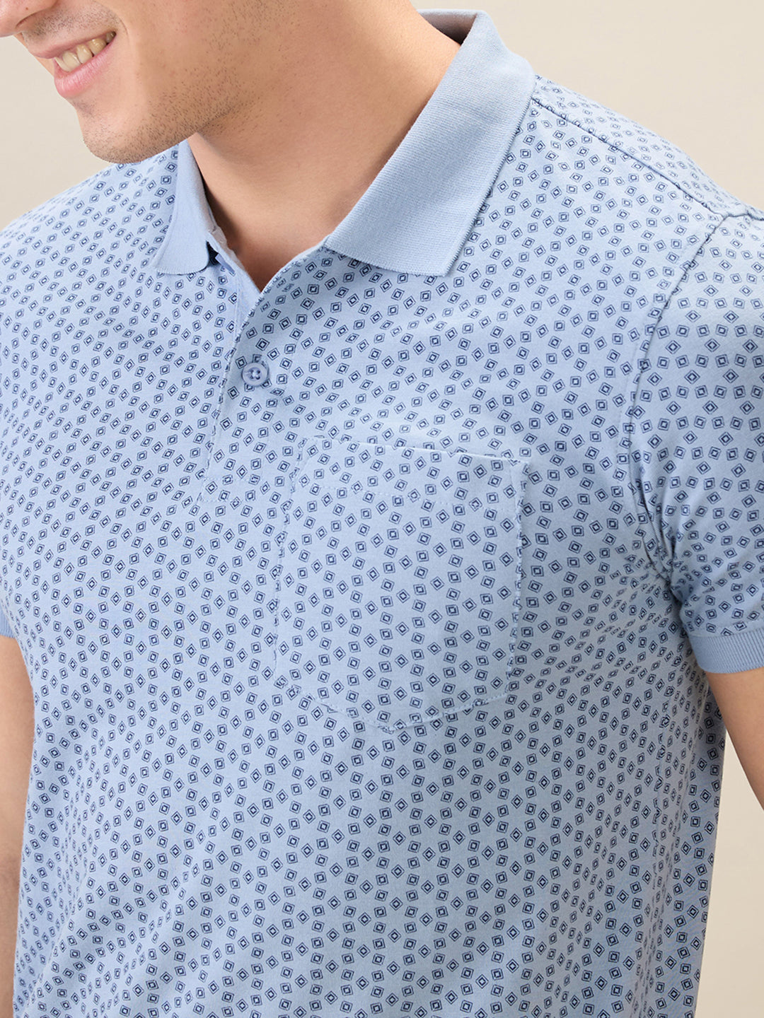 Parx Men Blue Printed Regular Fit Cotton Blend Half Sleeve T-Shirt