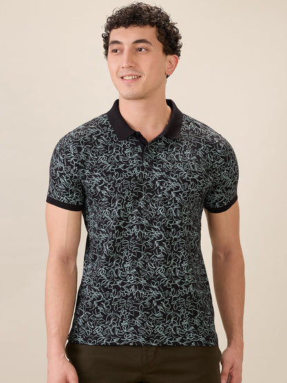 Parx Men Black Printed Regular Fit Cotton Blend Half Sleeve T-Shirt