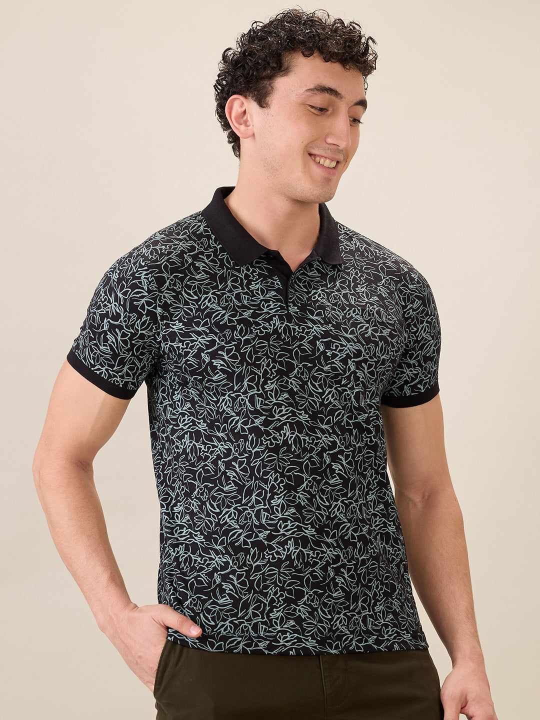 Parx Men Black Printed Regular Fit Cotton Blend Half Sleeve T-Shirt