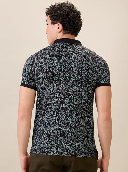 Parx Men Black Printed Regular Fit Cotton Blend Half Sleeve T-Shirt