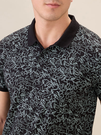 Parx Men Black Printed Regular Fit Cotton Blend Half Sleeve T-Shirt