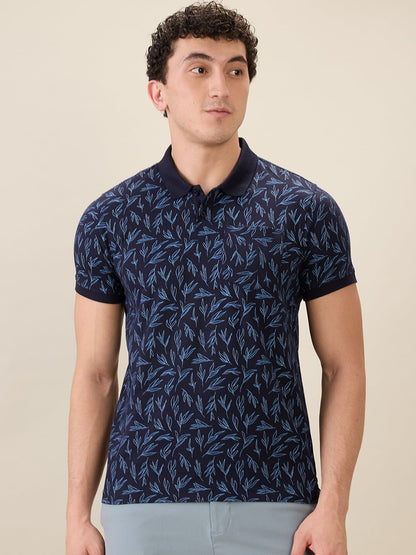 Parx Men Blue Printed Regular Fit Cotton Blend Half Sleeve T-Shirt