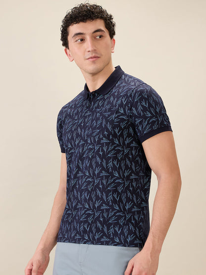 Parx Men Blue Printed Regular Fit Cotton Blend Half Sleeve T-Shirt