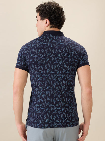 Parx Men Blue Printed Regular Fit Cotton Blend Half Sleeve T-Shirt