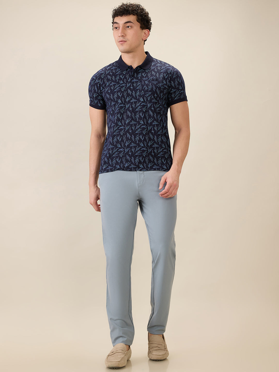 Parx Men Blue Printed Regular Fit Cotton Blend Half Sleeve T-Shirt