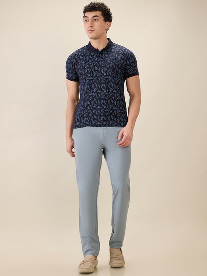 Parx Men Blue Printed Regular Fit Cotton Blend Half Sleeve T-Shirt