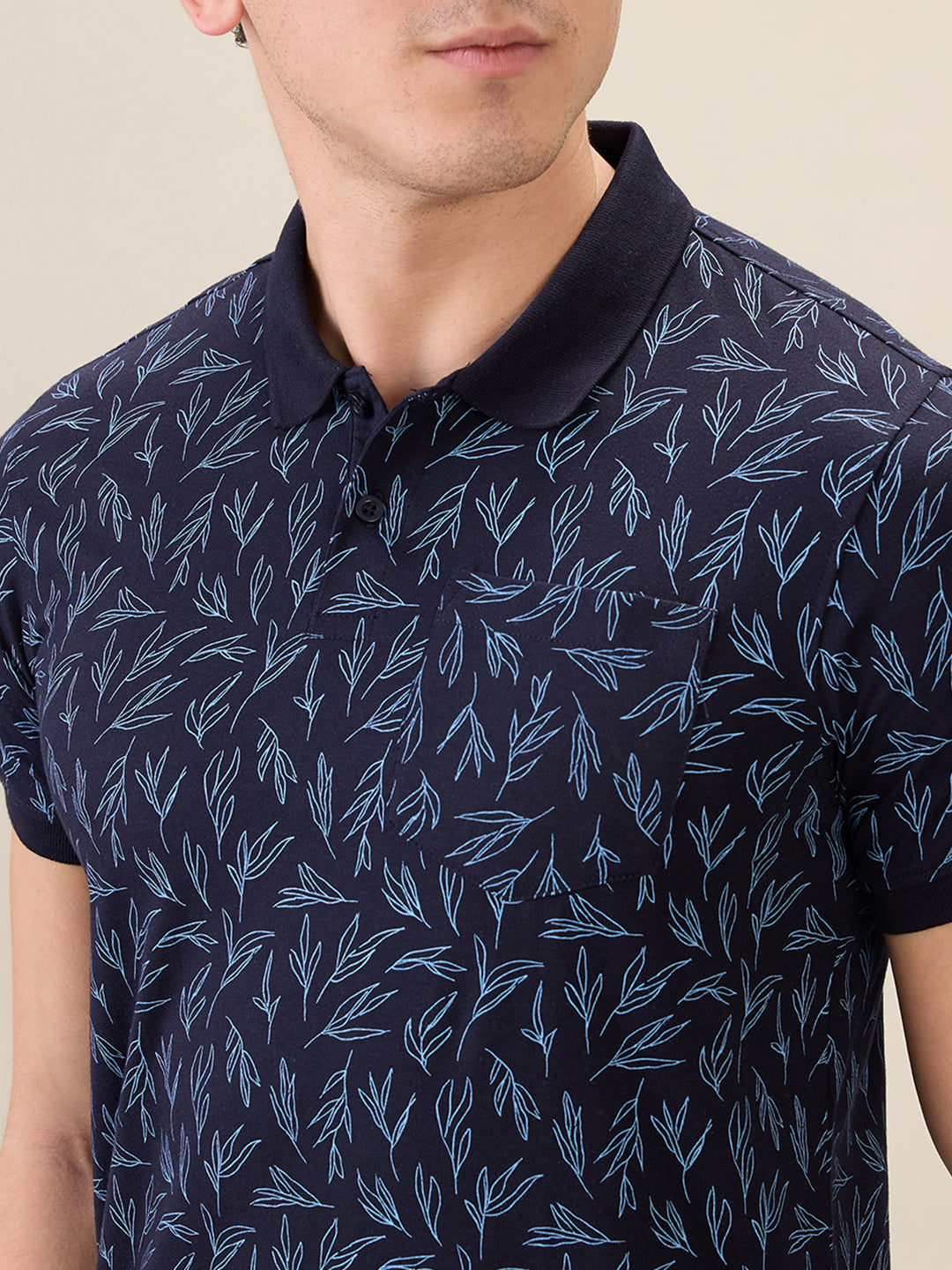 Parx Men Blue Printed Regular Fit Cotton Blend Half Sleeve T-Shirt