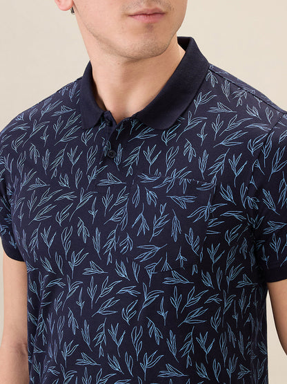 Parx Men Blue Printed Regular Fit Cotton Blend Half Sleeve T-Shirt