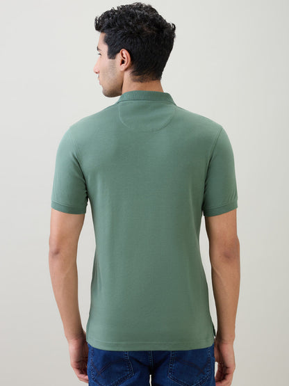Parx Men Green Solid Regular Fit Cotton Half Sleeve T-Shirt