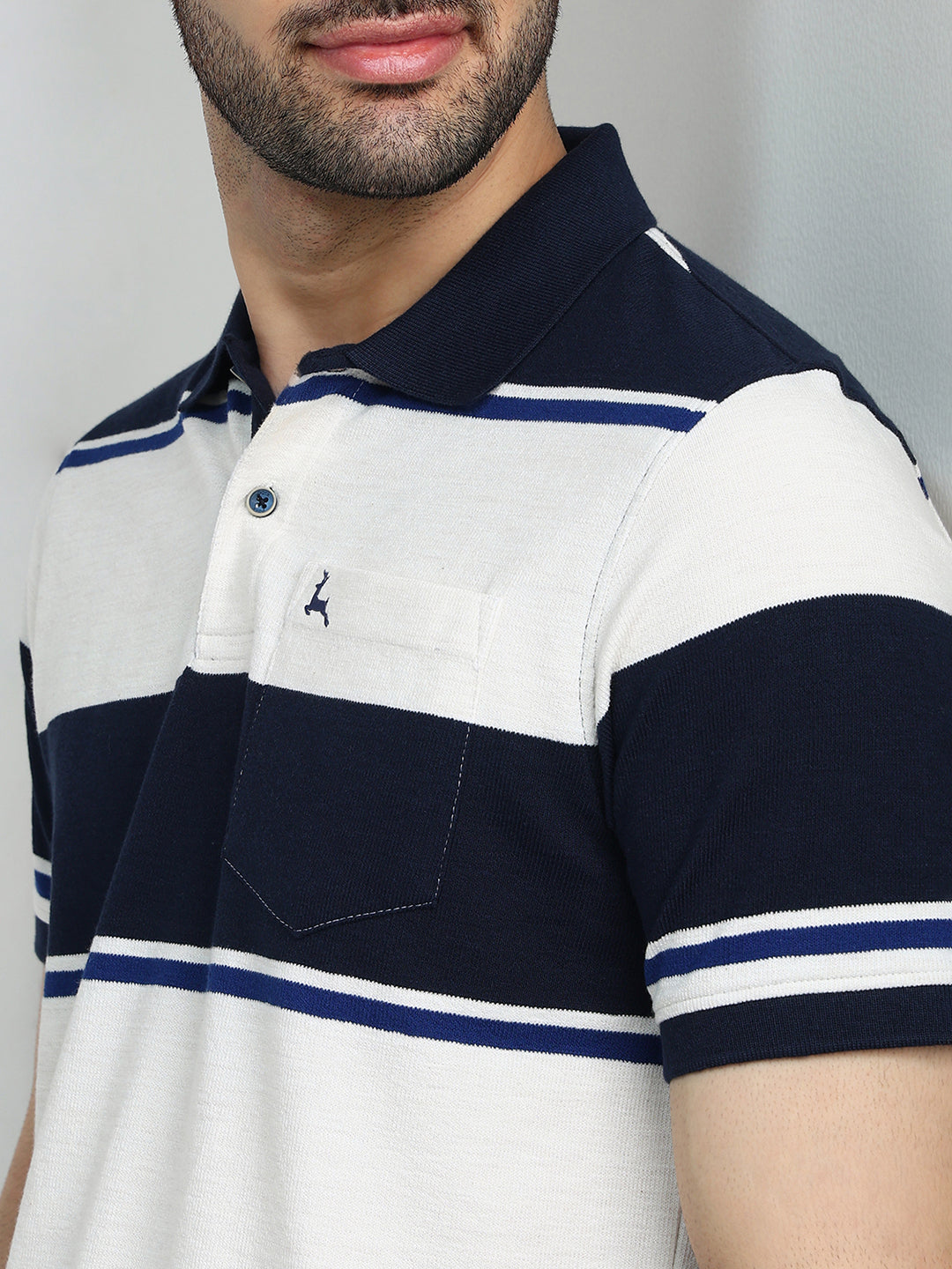 Parx Men Blue Yarn Dyed Regular Fit Cotton Blend Half Sleeve T-Shirt