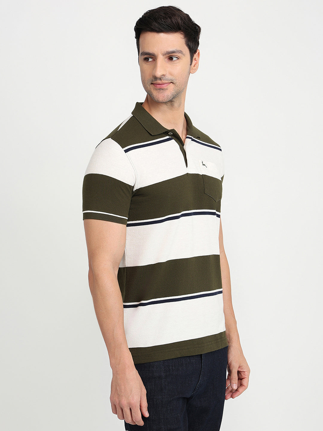 Parx Men Green Yarn Dyed Regular Fit Cotton Blend Half Sleeve T-Shirt