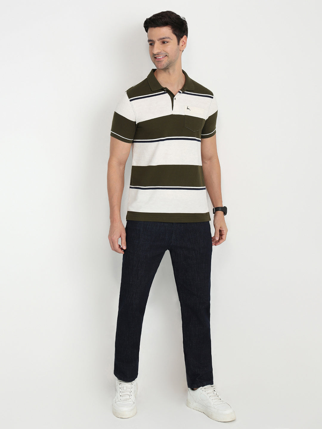 Parx Men Green Yarn Dyed Regular Fit Cotton Blend Half Sleeve T-Shirt