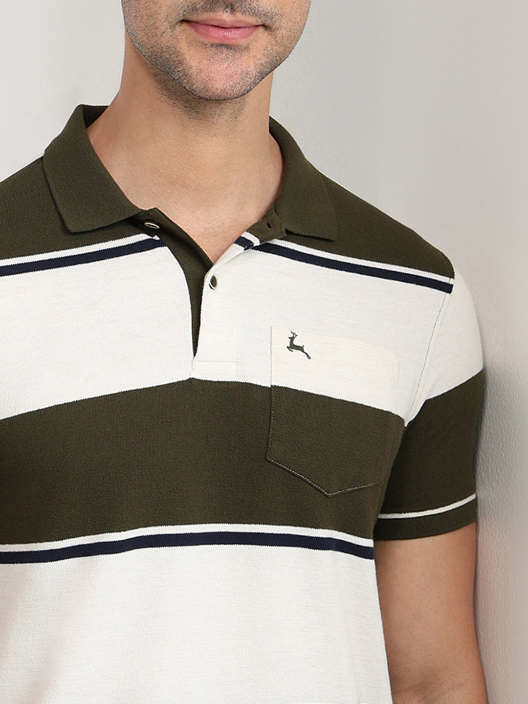 Parx Men Green Yarn Dyed Regular Fit Cotton Blend Half Sleeve T-Shirt