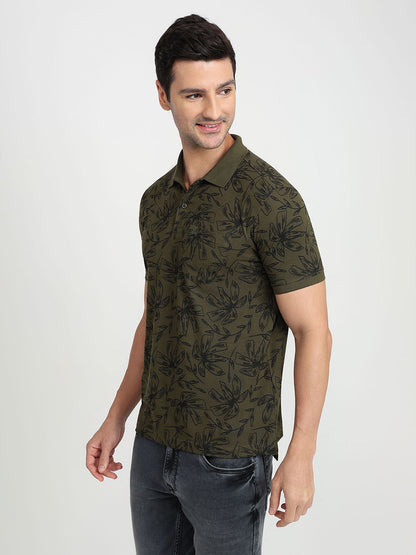 Parx Men Green Printed Regular Fit Cotton Half Sleeve T-Shirt