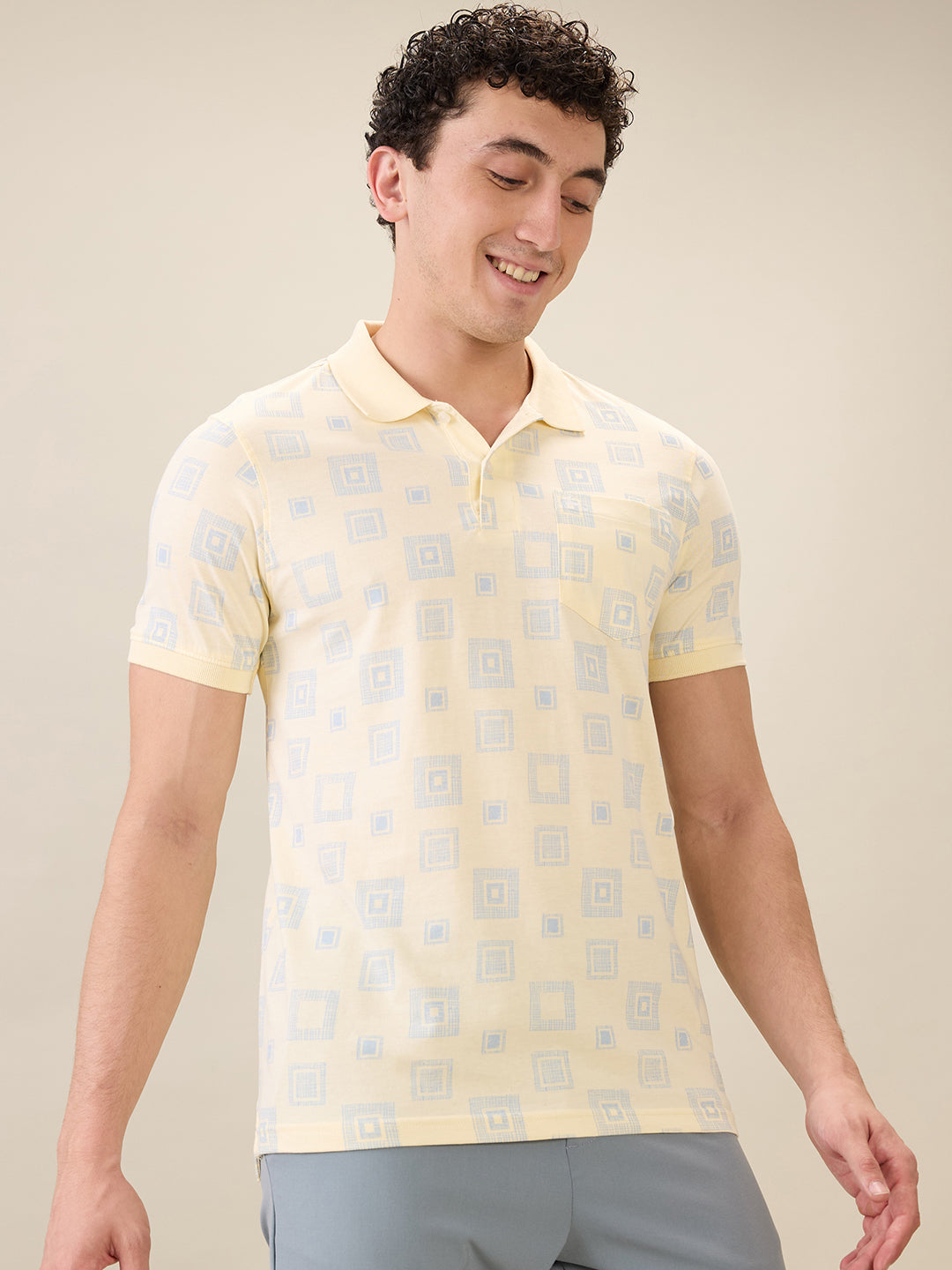 Parx Men Yellow Printed Regular Fit Cotton Half Sleeve T-Shirt