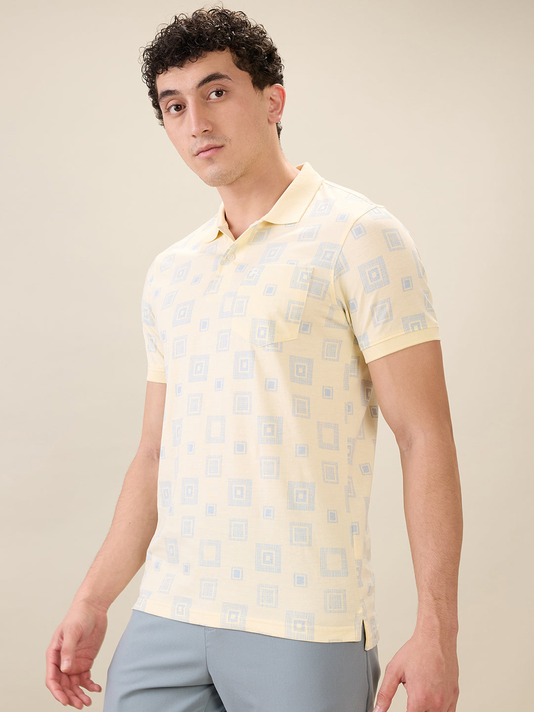 Parx Men Yellow Printed Regular Fit Cotton Half Sleeve T-Shirt