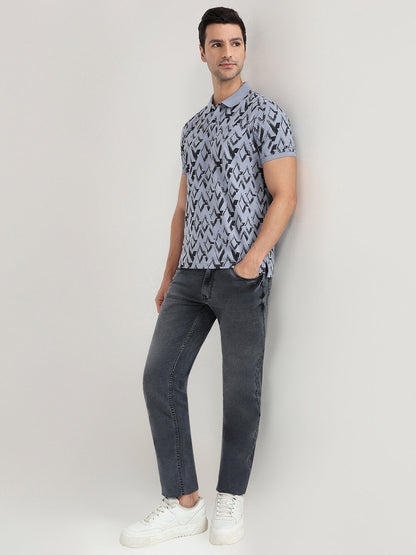 Parx Men Grey Printed Regular Fit Cotton Blend Half Sleeve T-Shirt