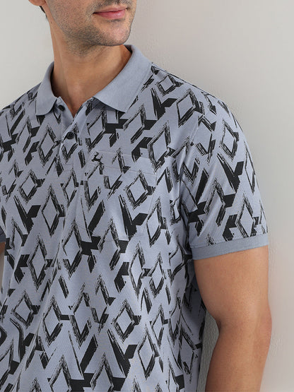 Parx Men Grey Printed Regular Fit Cotton Blend Half Sleeve T-Shirt