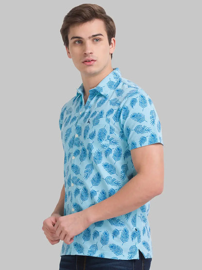Men Blue Regular Fit Print Cotton T-Shirt