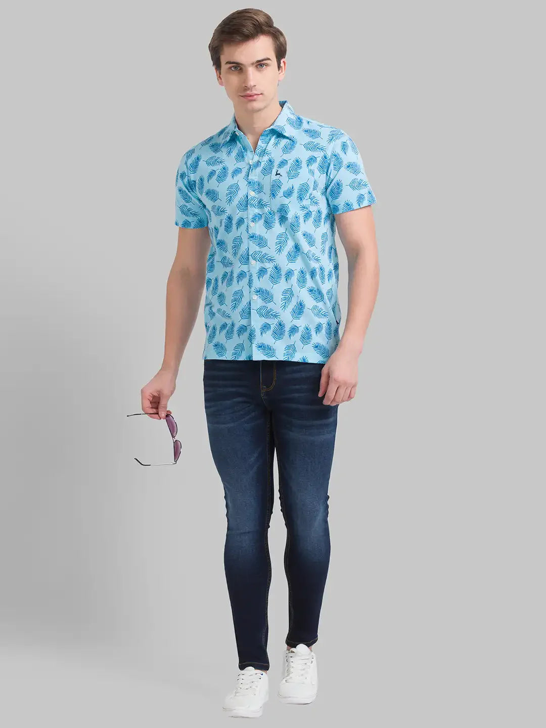 Men Blue Regular Fit Print Cotton T-Shirt