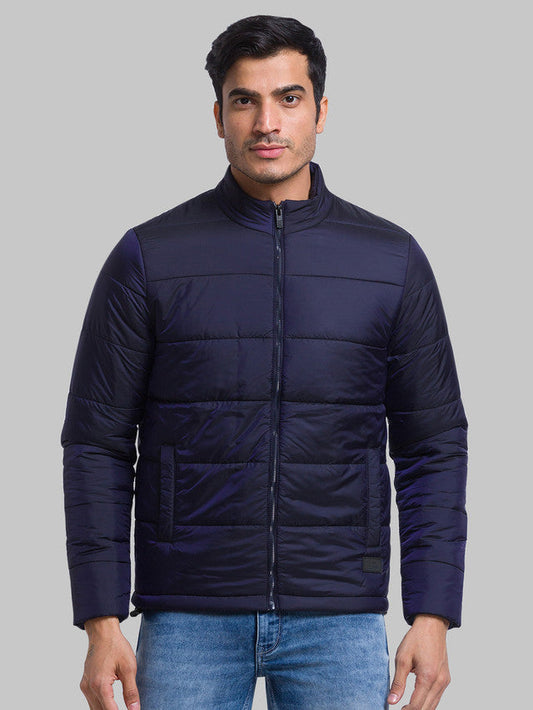 Parx Men Blue Solid Polyester Jacket