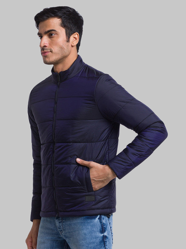Parx Men Blue Solid Polyester Jacket