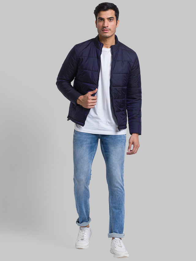Parx Men Blue Solid Polyester Jacket