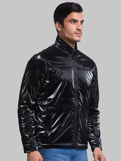 Men Black Solid Polyester Full Sleeve Jackets