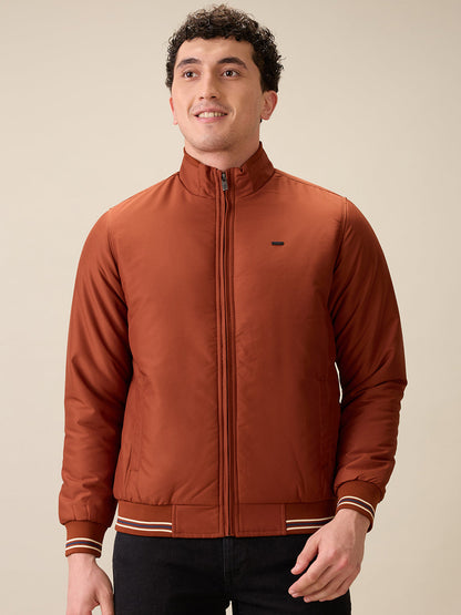 Parx Men Orange Solid Polyester Full Sleeve Jacket