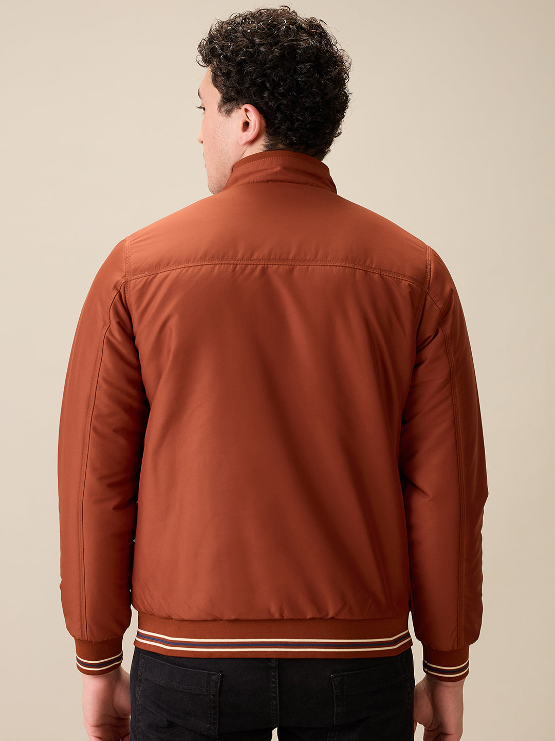 Parx Men Orange Solid Polyester Full Sleeve Jacket