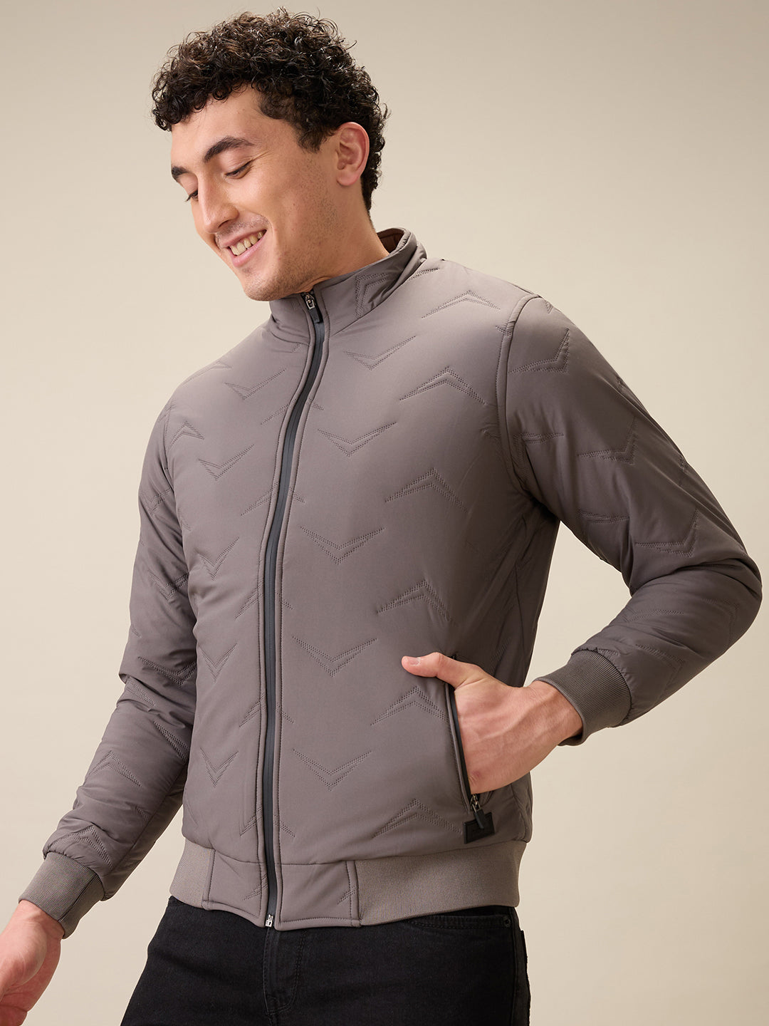 Parx Men Grey Solid Polyester Full Sleeve Jacket