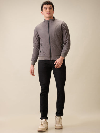 Parx Men Grey Solid Polyester Full Sleeve Jacket