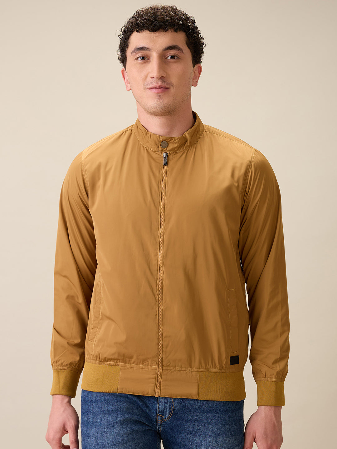 Parx Men Khaki Solid Polyester Full Sleeve Jacket