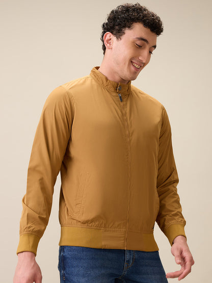Parx Men Khaki Solid Polyester Full Sleeve Jacket