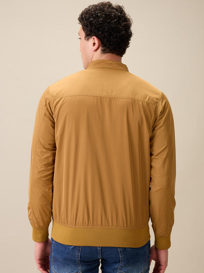 Parx Men Khaki Solid Polyester Full Sleeve Jacket