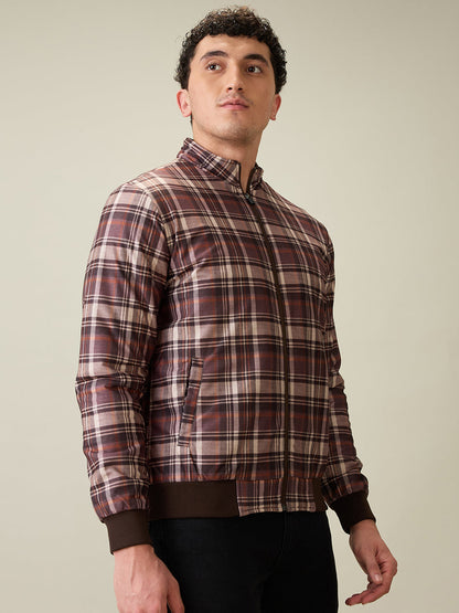 Parx Men Black Checks Polyester Full Sleeve Jacket