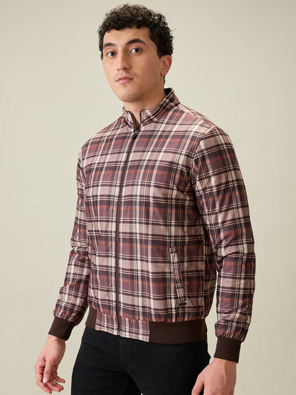 Parx Men Black Checks Polyester Full Sleeve Jacket