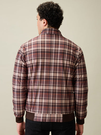 Parx Men Black Checks Polyester Full Sleeve Jacket