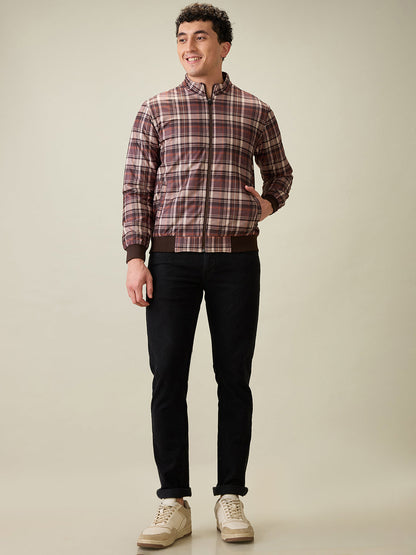 Parx Men Black Checks Polyester Full Sleeve Jacket