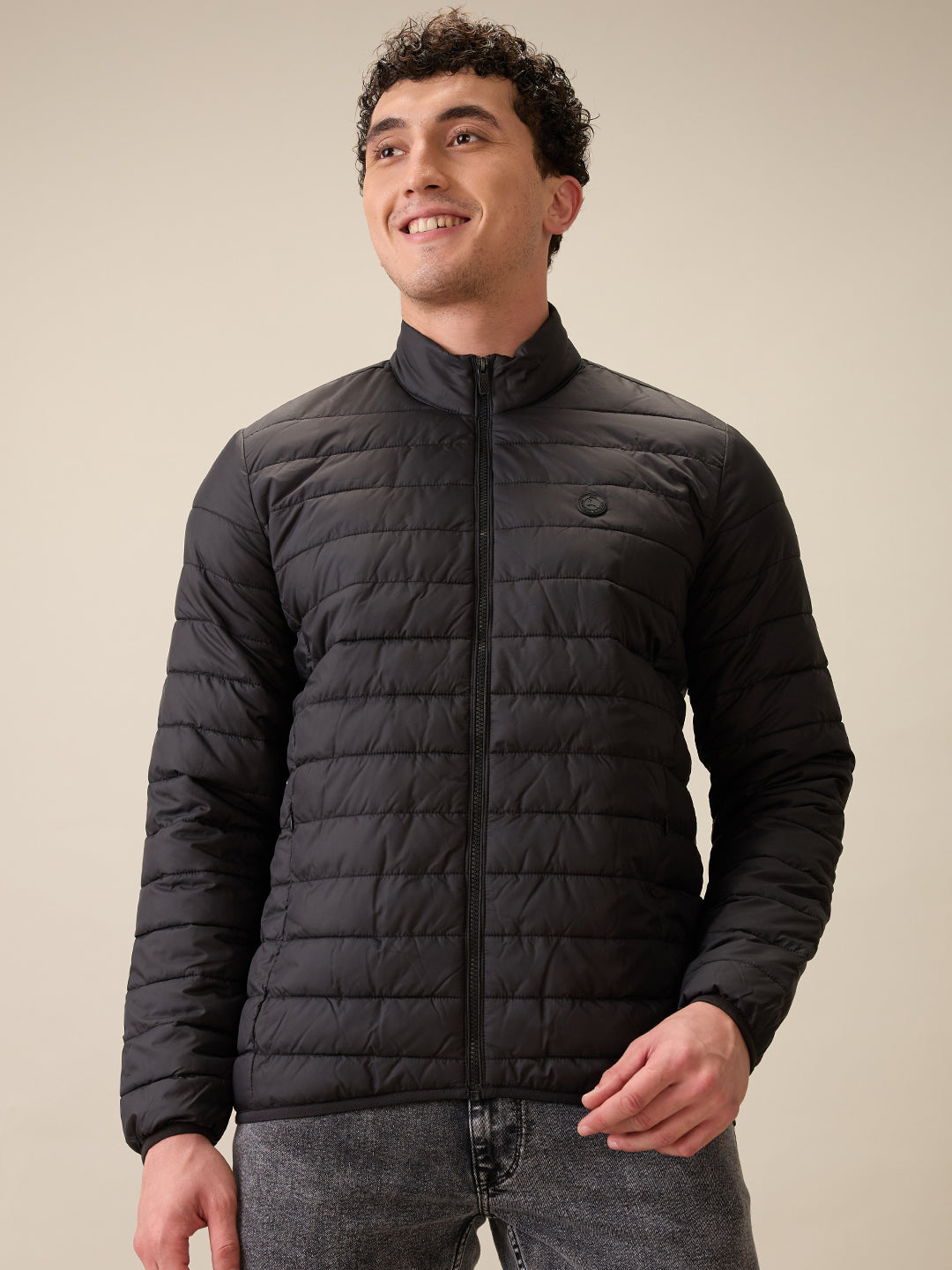 Parx Men Black Solid Polyester Full Sleeve Jacket