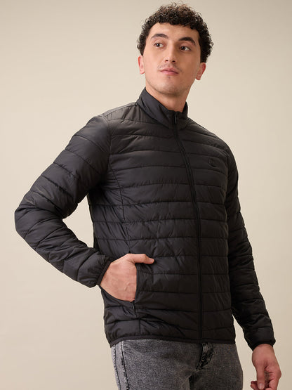 Parx Men Black Solid Polyester Full Sleeve Jacket