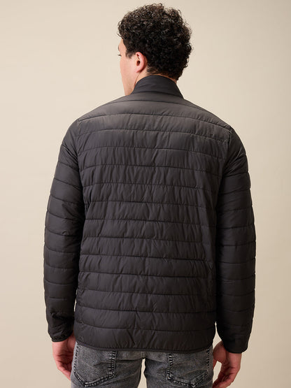 Parx Men Black Solid Polyester Full Sleeve Jacket