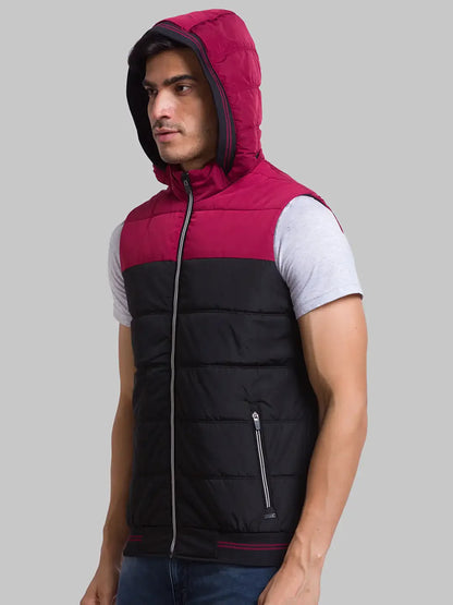Men Black Cut & Sew Polyester Sleeveless Jackets