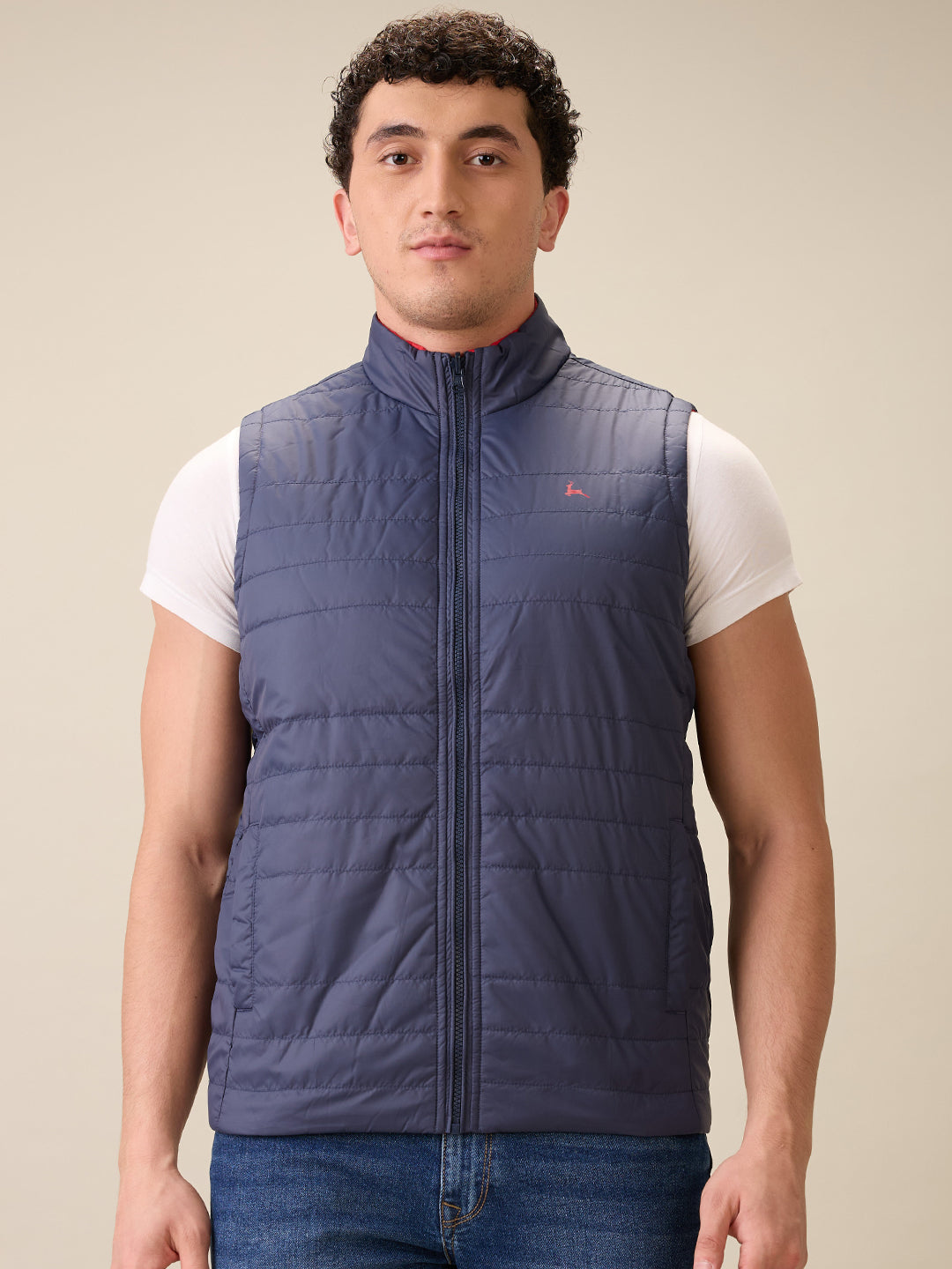 Parx Men Red Solid Polyester Sleeveless Jacket