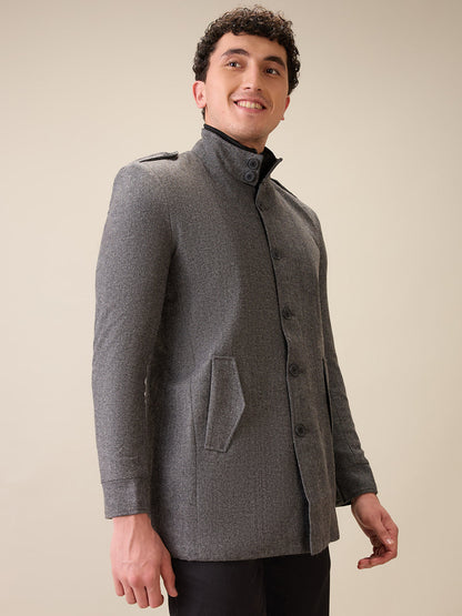 Parx Men Grey Yarn Dyed Polyester Jacket